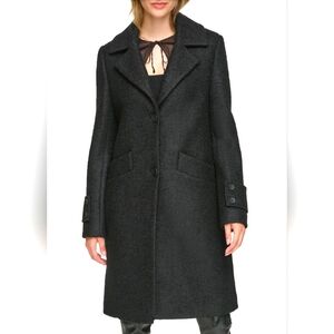 NWT-$350 ANDREW MARC Black Wool Blend Bouclé Coat-M